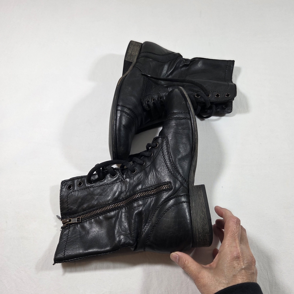 Steve Madden Troopa Boots Leather Chukka Black Woman's 9.5 lace Up Zip Boots - Picture 2 of 10